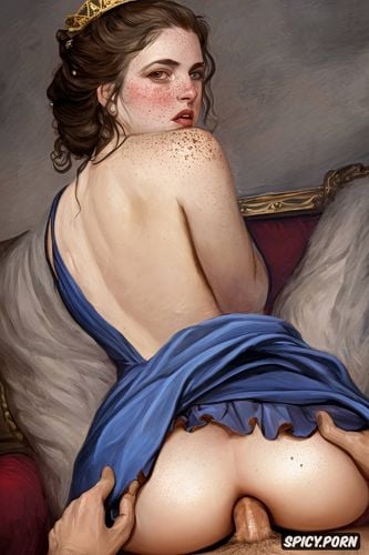 anal sex, indignant, freckles, french braid, historically accurate 19th century cute 18 yo russian grand duchess spreading her legs