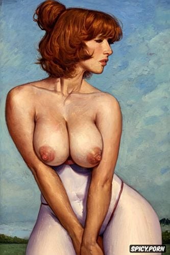 kelly reilly, very small breasts, sailormoon, fat thighs, portrait painting