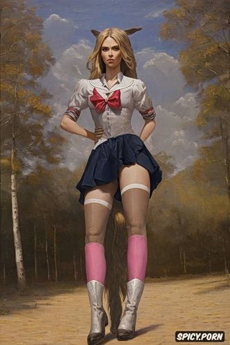 knee high socks, space age, pink nipples, flat chest, rodeo rider