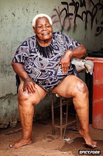 partially nude, sweaty, homeless granny, whore, 92 year old namibian african tribal granny