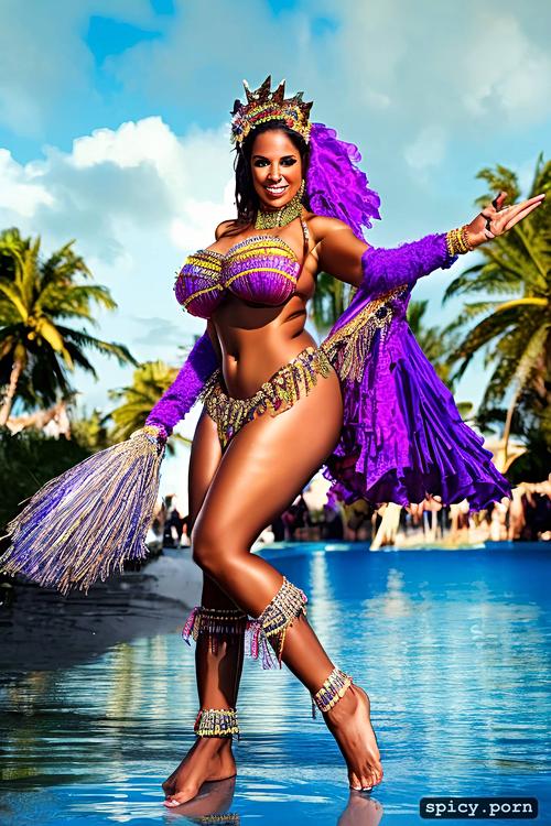 flawless smiling face, 22 yo beautiful tahitian dancer, intricate beautiful hula dancing costume
