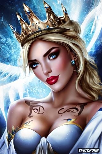 mercy overwatch slutty greek goddess flowing greek robes crown tattoos beautiful face portrait masterpiece