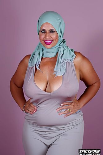 milf in her late forties, huge breast, very broad hips, solid pastel color background
