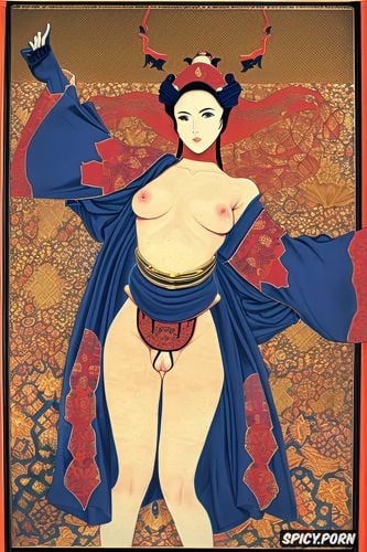 carpet texture, thick thai woman, flat painting japanese woodblock print