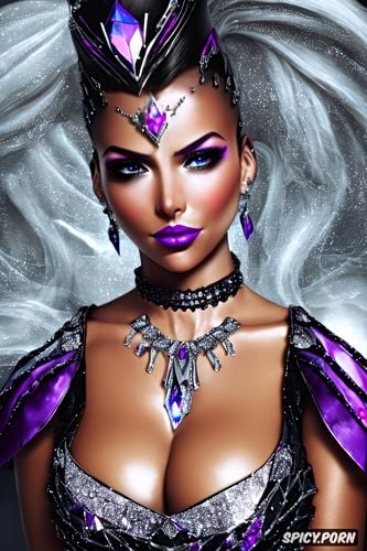 sombra overwatch beautiful face milf flowing low cut black ballgown silver and crystal tiara pouty