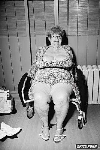 flabby, very old granny naked, smiling, spreading legs, fat