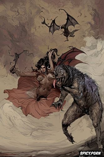 hairy vagina, werewolf, dracula, ferocious beast, fangs, art by vasily surikov