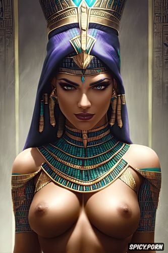 ultra realistic, masterpiece, abs, k shot on canon dslr, ashe overwatch female pharaoh ancient egypt pharoah crown royal robes beautiful face portrait muscles