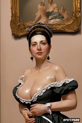 fake boobs, realistic, maid uniform, highres, masterpiece, 40 yo