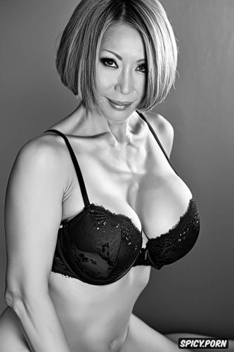 bob haircut, best quality, gorgeous face, 50 years old, big areolas