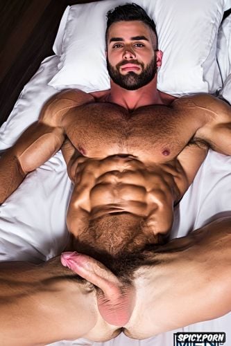 frontal lower pov, big bicep, bedroom, strong hard leg, ripped abs