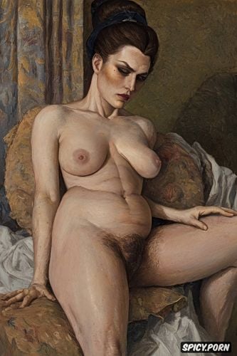 fauvism oil painting, low resolution, small wrinkled breasts