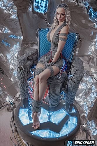 detailed toes, beautiful eyes, precise toes, 18 yo beautiful woman bound with cords to a cyberpunk chair1 9