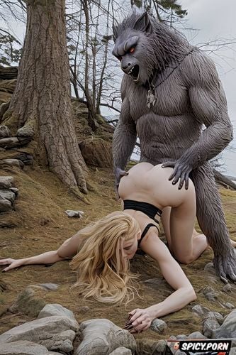 doggy fucking her deep, deep penetrating fuck, woman enjoys sasquatch fucking her doggy style