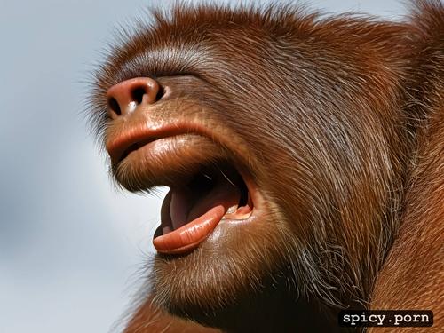 orang utan mouth sloppy hairy primate lips orangutan licking her lips