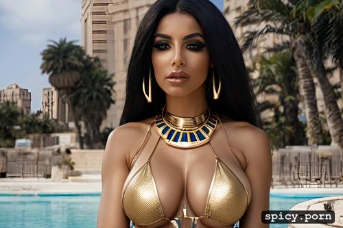 perfect body, seductive, beautiful brown egyptian woman, golden bikini