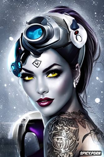 widowmaker overwatch beautiful face young sexy, tattoos masterpiece