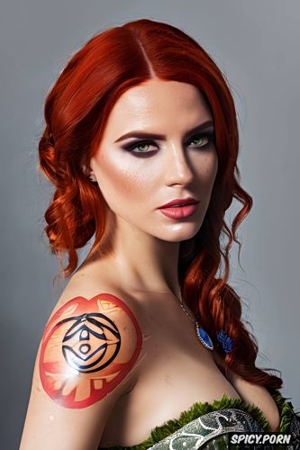high resolution, ultra detailed, ultra realistic, triss merigold the witcher beautiful face young tattoos masterpiece