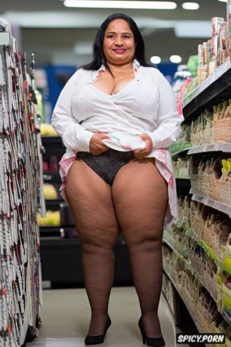 unnoticeable upskirt in an american grocery store, mexican granny