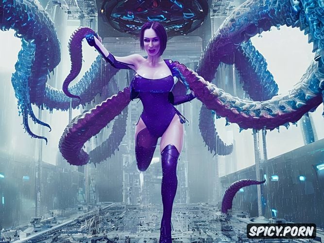 blue purple skin, pussy deep fucked by cybernetic thick tentacle dick