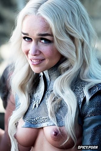 emiliaclarke as daenerystargaryen, white hair, hyper realistic