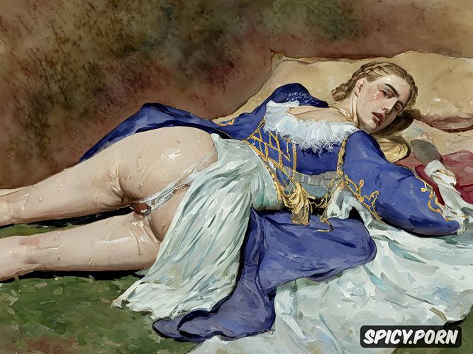 lush full lips, panting, elaborate court dress, 19th century 18 yo russian grand duchess spread legs dick in ass