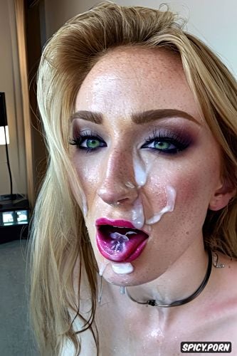 sophie turner, hdr, massive cumshot, cum pouring oitt of her nose ears and eyes
