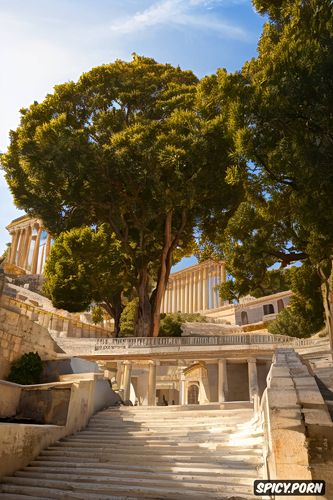 pale skin, big natural breasts, traditional greek woman, historical greek buildings in the background