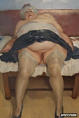 the fat grandmother has nude pussy under her skirt shows open realistyc labia upskirt very old