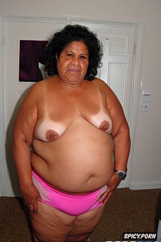 flat chest, standing at hotel room, an old ssbbw mexican granny