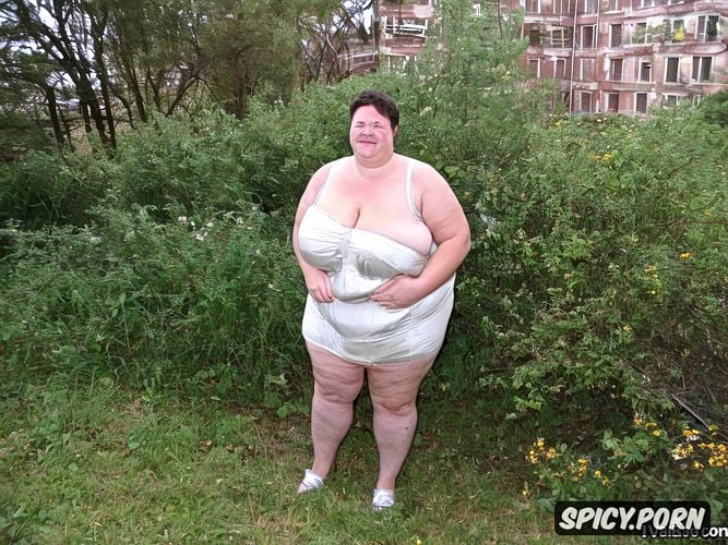 worlds largest most saggy breasts, short hair, showing big cunt