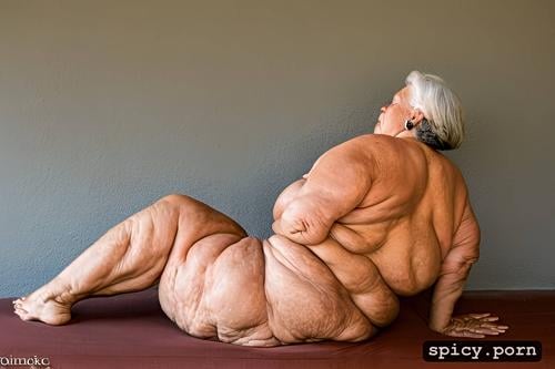 fat legs, granny, legs wide open, full body, shaggy nipples