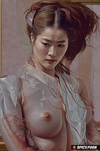 japanese woman nude, rembrandt painting, broad shoulders, delacroix painting