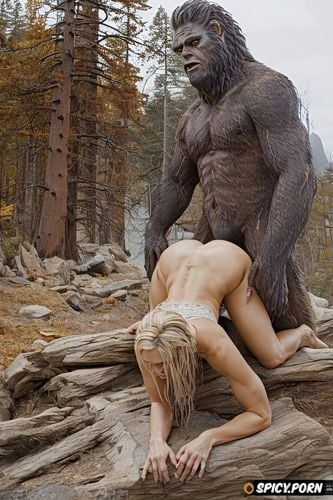 doggy fucking her deep, deep penetrating fuck, woman enjoys sasquatch fucking her doggy style