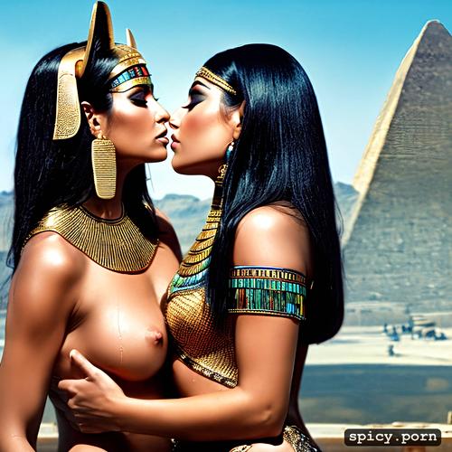 lesbians, kissing, curvy 30 yo cleopatra, femdom, nude, egypt