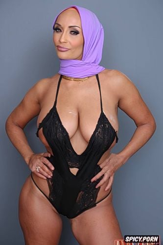 naked in only hijab, solid color background, syrian beautiful woman