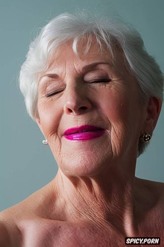 beautiful white granny, open mouth, ultra sharp focus mm lense photo