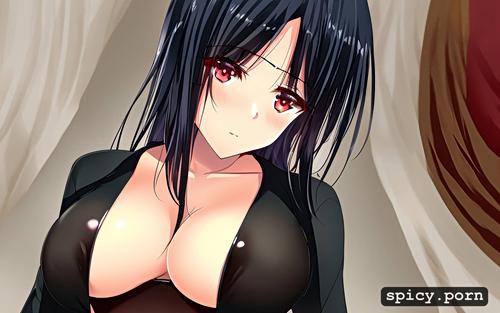 sexy korean woman medium size boob see through clothes, black hair