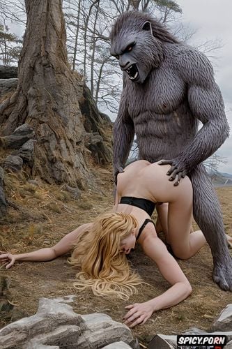 screams in acute vaginal pleasure, sasquatch fat dick fills her pussy