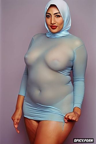 hijab, very muscled and curvy, hyper high quality, oiled, very large breast