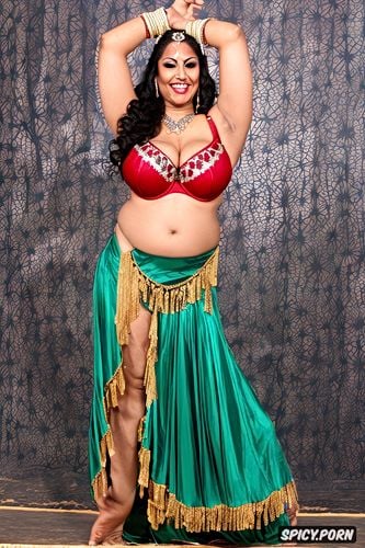 huge natural boobs, seductive, performing on stage, beautiful belly dance costume