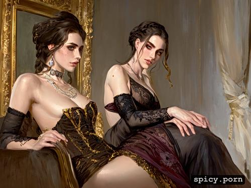 sweating, elaborate court dress, lush full lips, 19th century 18 yo russian grand duchess spreading her legs black dick in all hole