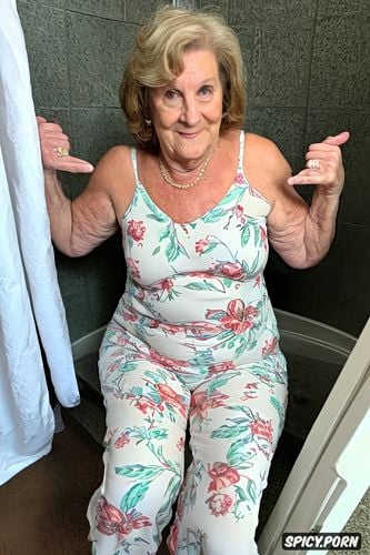 pajamas, looking into camera, age sixtyfive, minimalistic, laughing granny model face