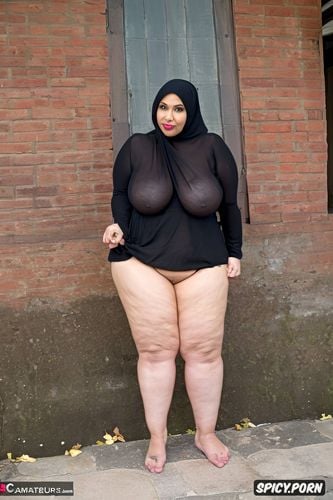 hijab, topless, front view face, bbw, ssbbw, naked boobs, only hijab