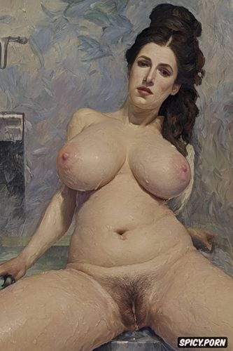 taking a bath, wrinkled old skin, hairy vagina, victorian gown