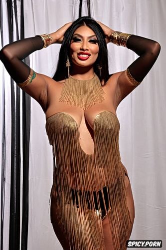 gigantic bulging boobs, emerald bracelet, full view, gorgeous burlesque dancer