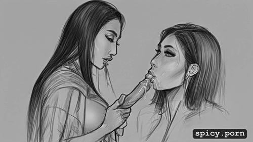 style pencil v2, sketch, oriental couple cum on tits