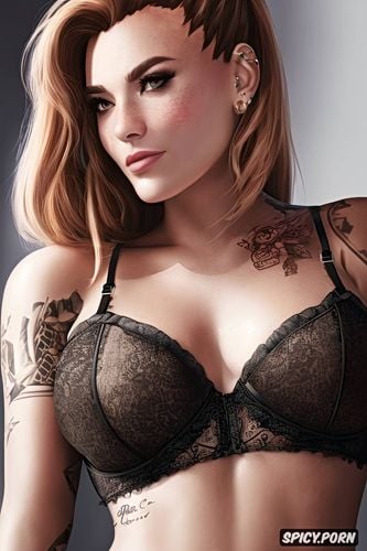 slutty lingerie, ultra realistic, ultra detailed, tattoos, brigitte overwatch beautiful face full body shot