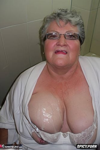 in the toilet, titjob, pov, masterpiece, glasses, pale wrinkled skin