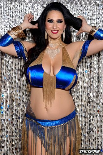 gorgeous bellydancer, extremely long wavy dark hair, massive saggy melons